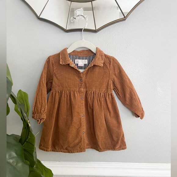 Zara Other - Zara Baby Girl Corduroy Tan Button Down Shirt Dress 12-18 Months